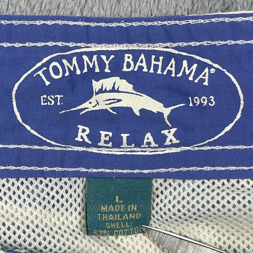 Tommy Bahama‎ Swim Trunks Mens L Blue White Tropical Beach Print Board Shorts